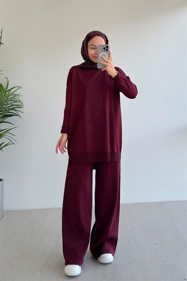 Işıltılı Merserize Takım - Bordo