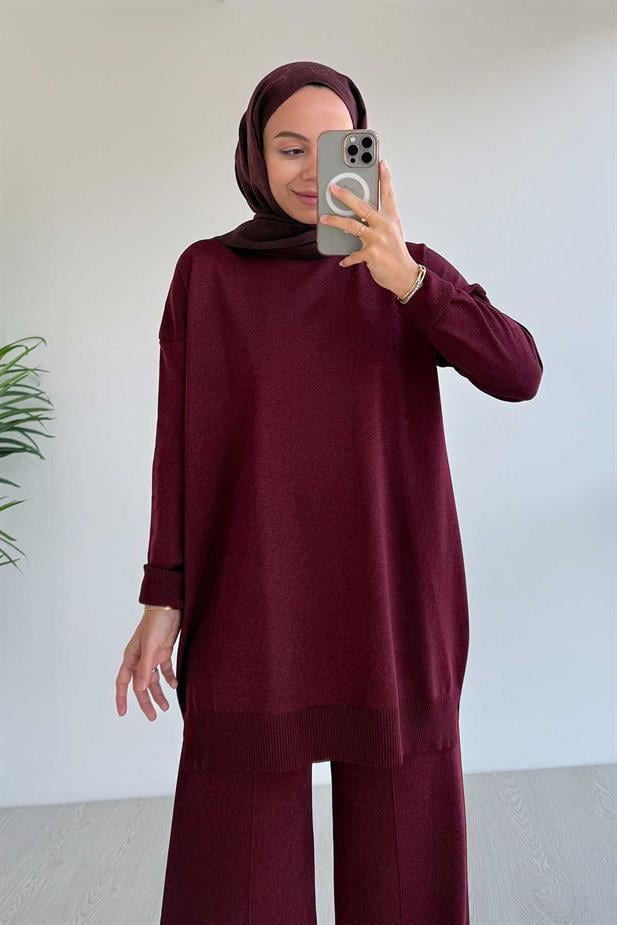 Işıltılı Merserize Takım - Bordo
