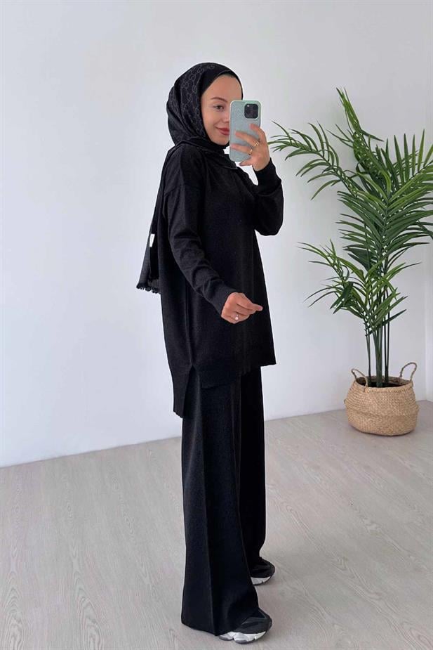 Işıltılı Merserize Takım - Siyah