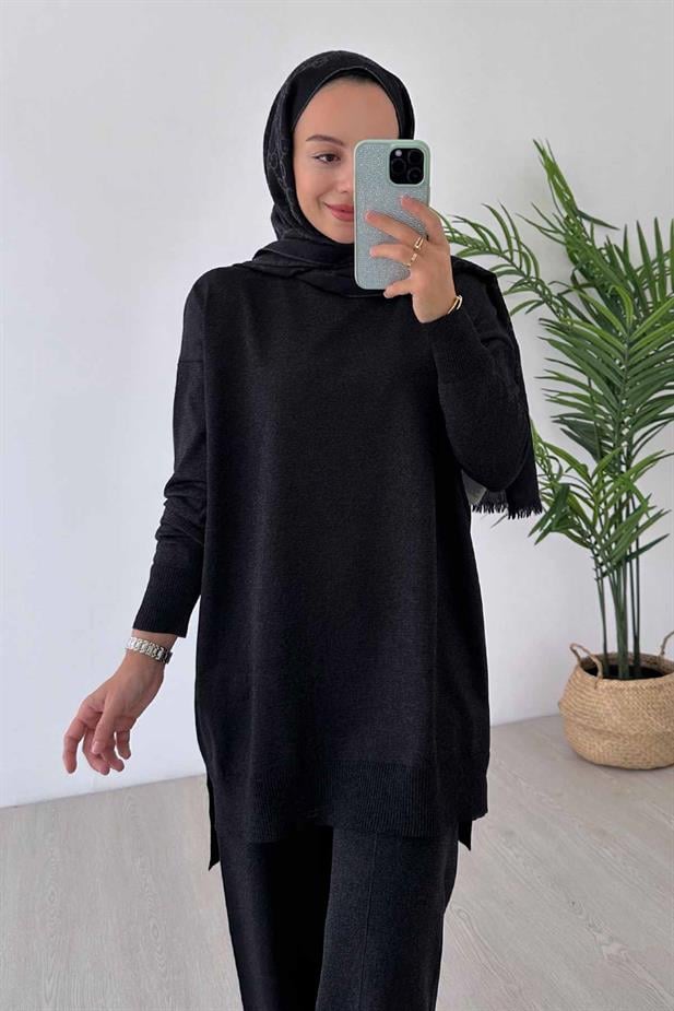 Işıltılı Merserize Takım - Siyah