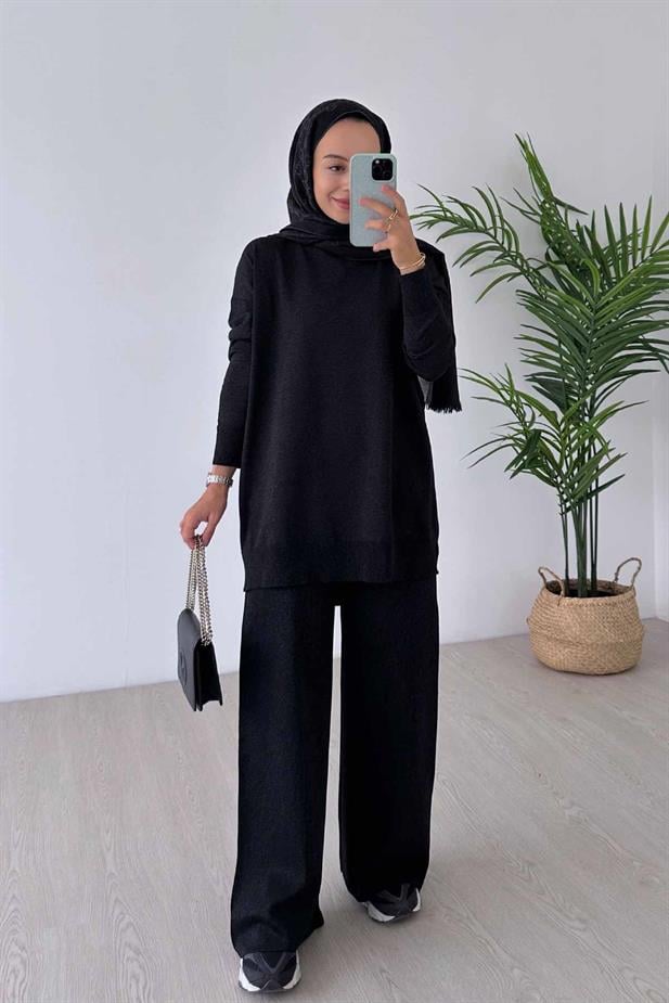 Işıltılı Merserize Takım - Siyah