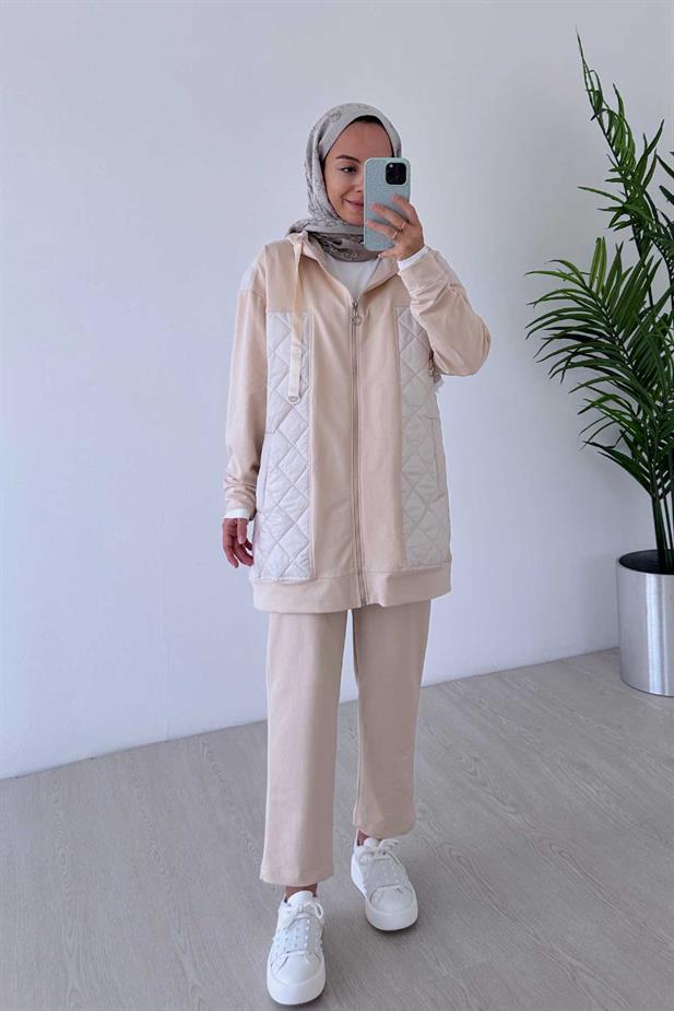 Kapitoneli İki İplik Takım - Bej