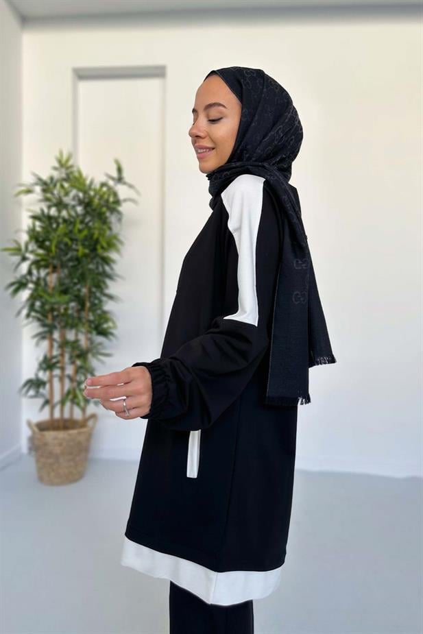 Kapüşon Detay İki İplik Takım - Siyah