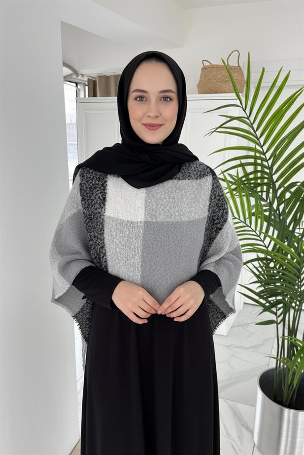 Kareli Omuz Şalı Atkı - Siyah