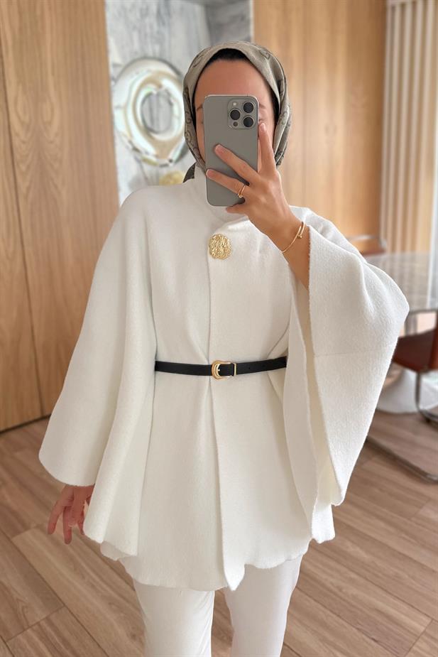 Kemerli Sakallı Panço - Beyaz