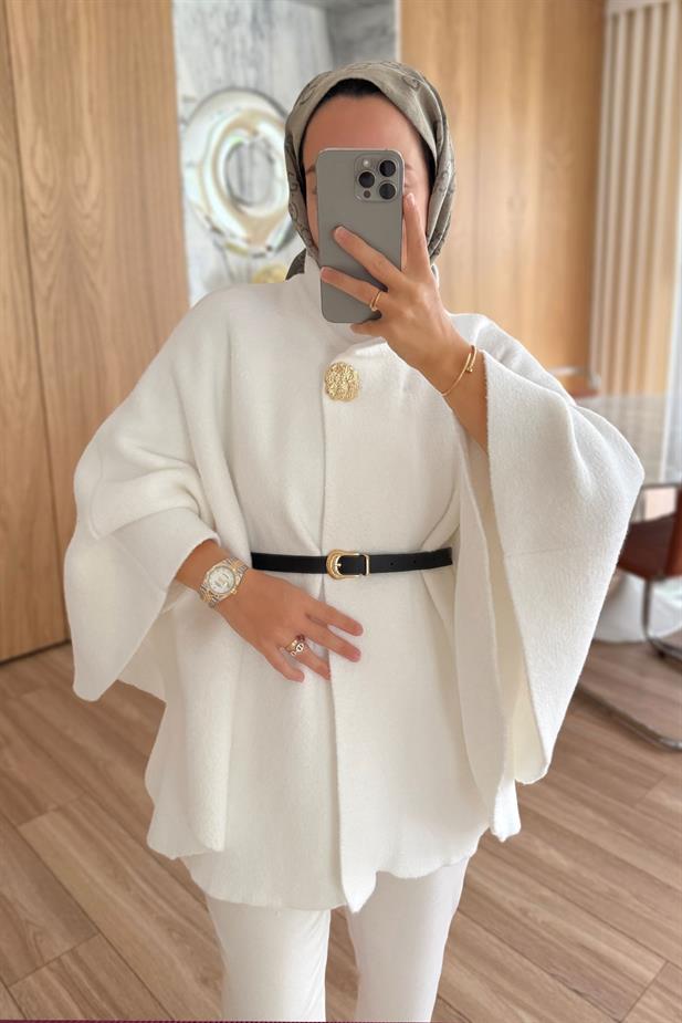 Kemerli Sakallı Panço - Beyaz