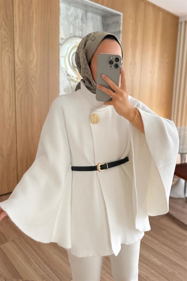 Kemerli Sakallı Panço - Beyaz