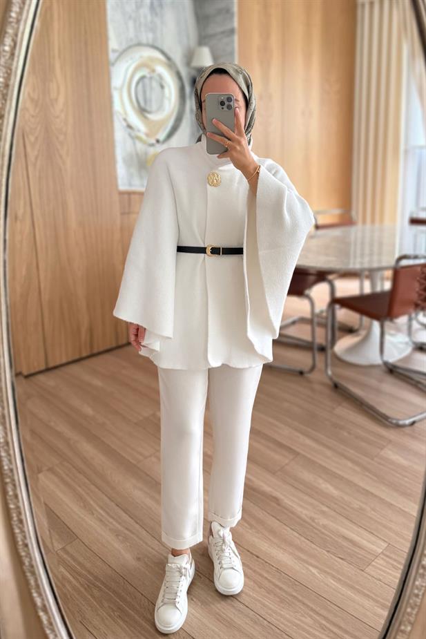 Kemerli Sakallı Panço - Beyaz