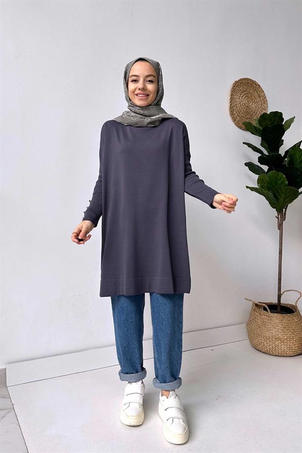 Kol Detay Merserize Tunik - Füme