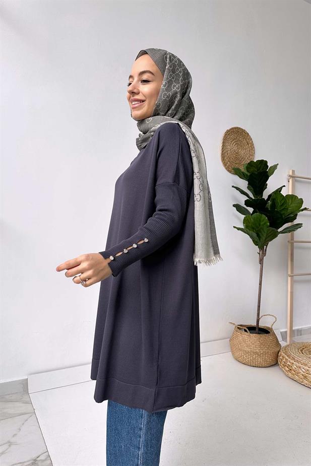 Kol Detay Merserize Tunik - Füme