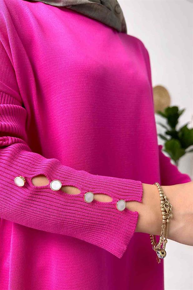 Kol Detay Merserize Tunik - Fuşya