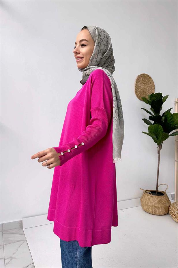 Kol Detay Merserize Tunik - Fuşya