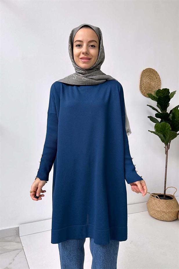 Kol Detay Merserize Tunik - Petrol