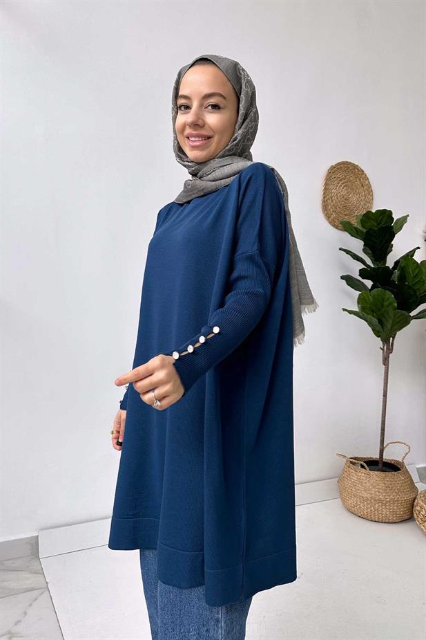 Kol Detay Merserize Tunik - Petrol