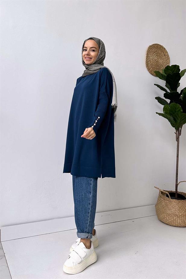 Kol Detay Merserize Tunik - Petrol