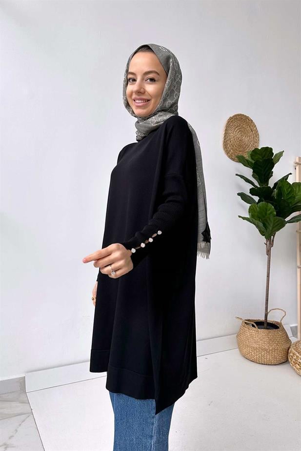 Kol Detay Merserize Tunik - Siyah