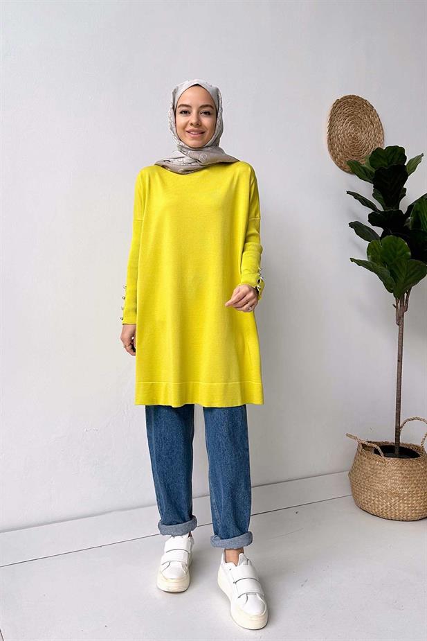 Kol Detay Merserize Tunik - Yağ Yeşili