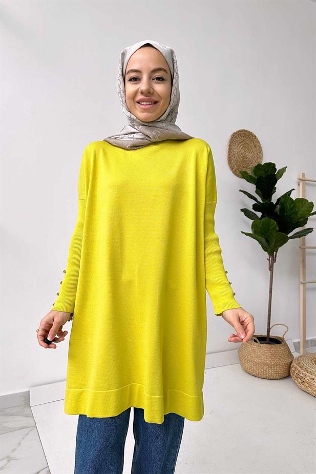 Kol Detay Merserize Tunik - Yağ Yeşili