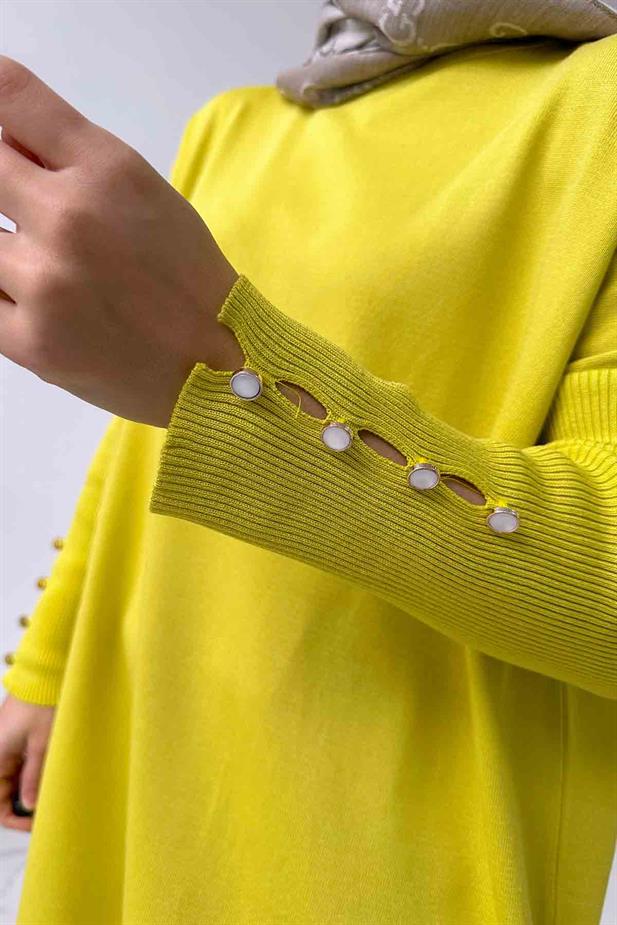 Kol Detay Merserize Tunik - Yağ Yeşili