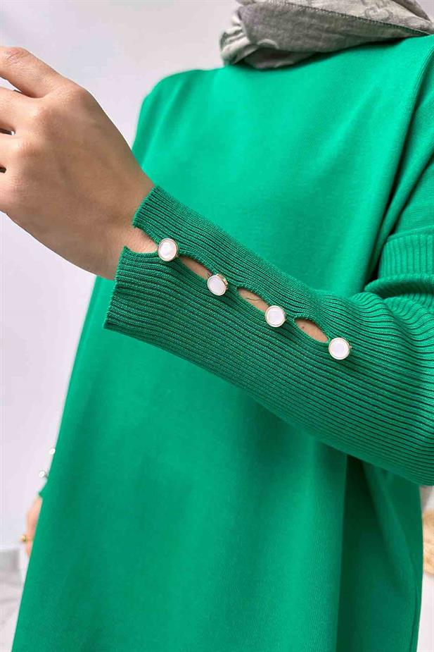 Kol Detay Merserize Tunik - Yeşil