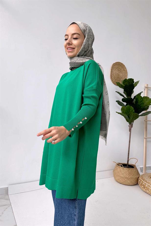 Kol Detay Merserize Tunik - Yeşil