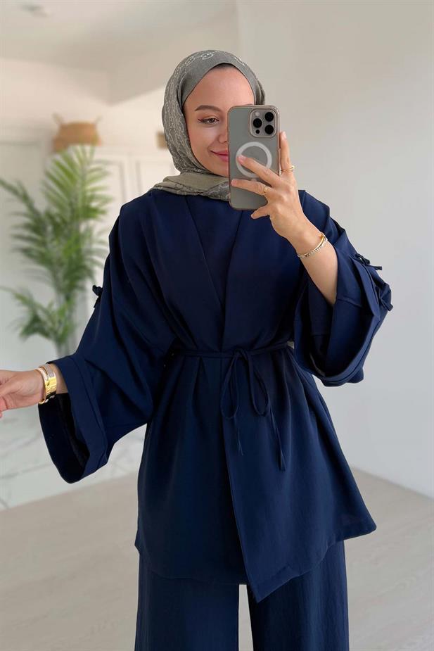 Kolları Fiyonk Detay Bağlamalı Üçlü Takım - Lacivert