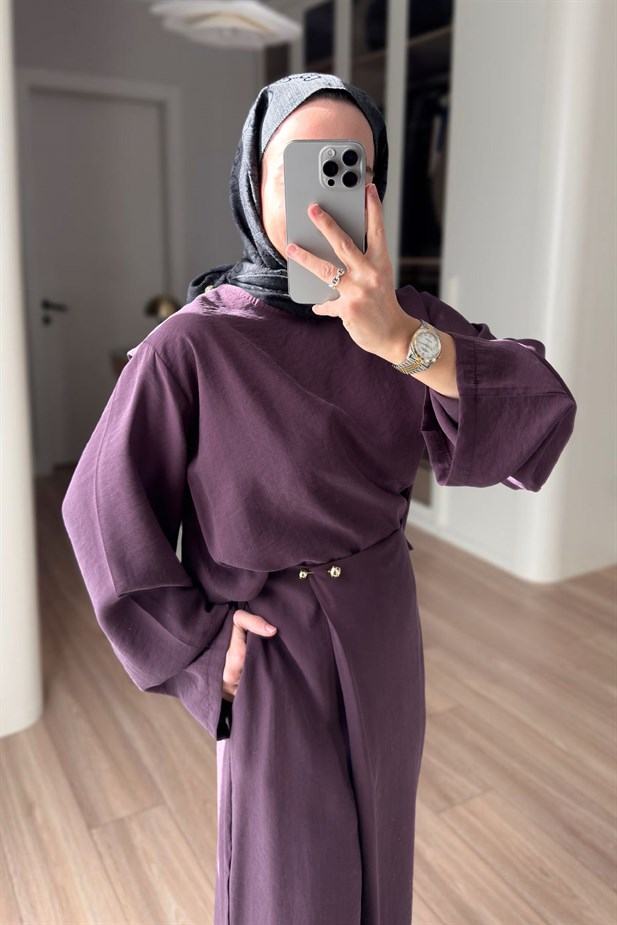 Kruvaze Pantolonlu Salaş Takım - Mürdüm