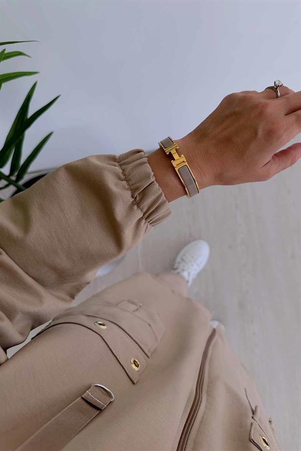 Kuşgözü Detaylı Kapüşonlu İki İplik Takım - Camel