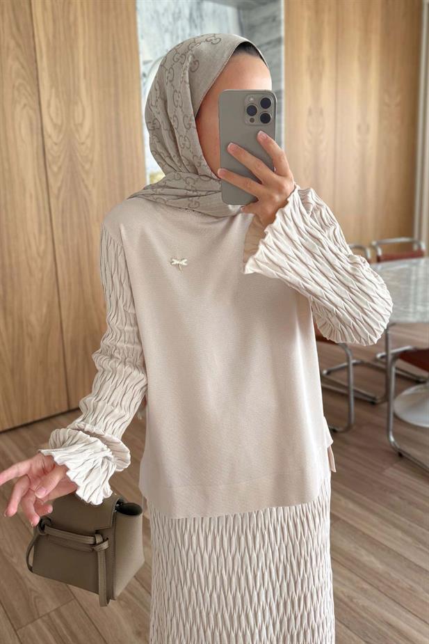 Lady Etekli Merserize Takım - Bej