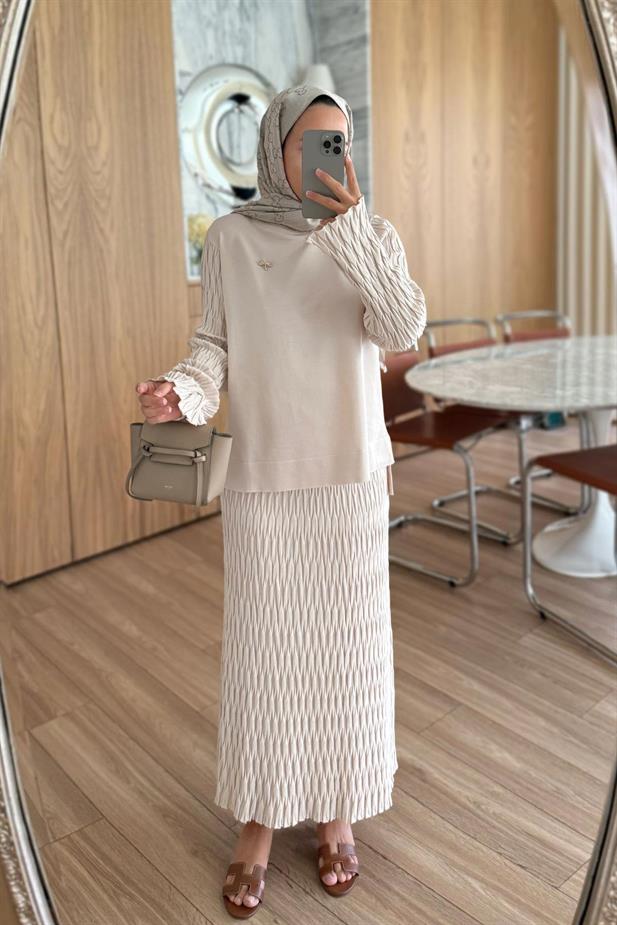 Lady Etekli Merserize Takım - Bej