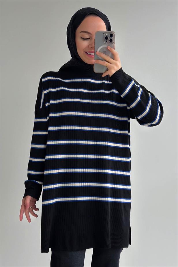 Lady Triko Tunik - Siyah/Saks