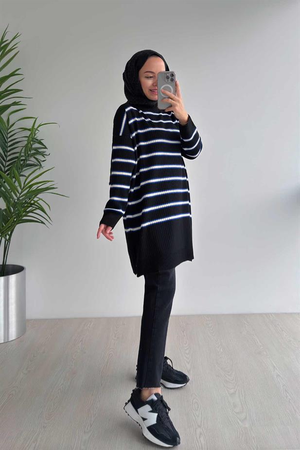 Lady Triko Tunik - Siyah/Saks