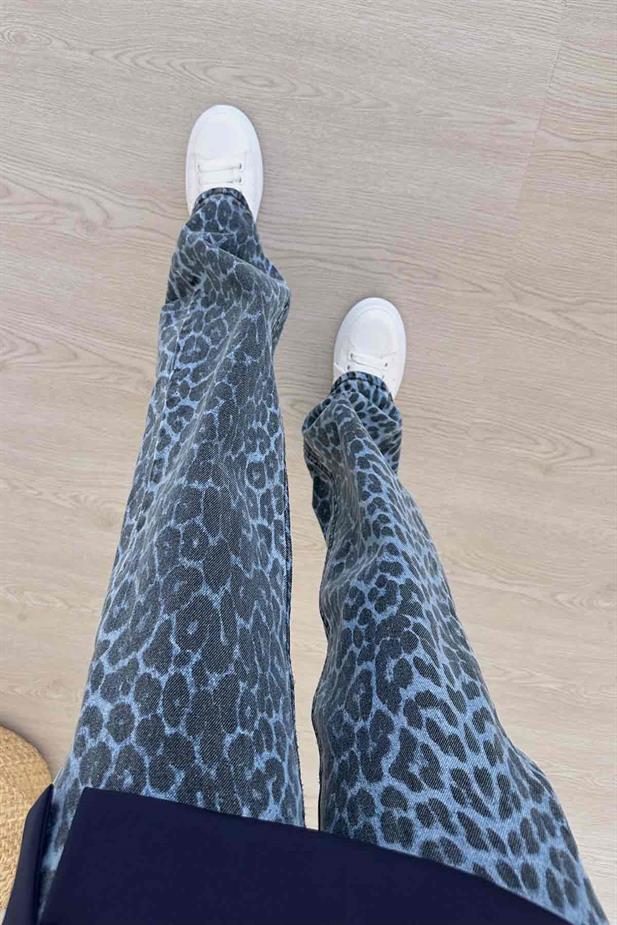 Leopar Desen Pantolon - Mavi