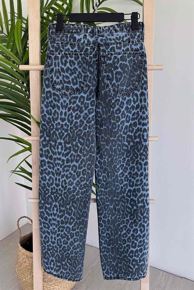 Leopar Desen Pantolon - Mavi