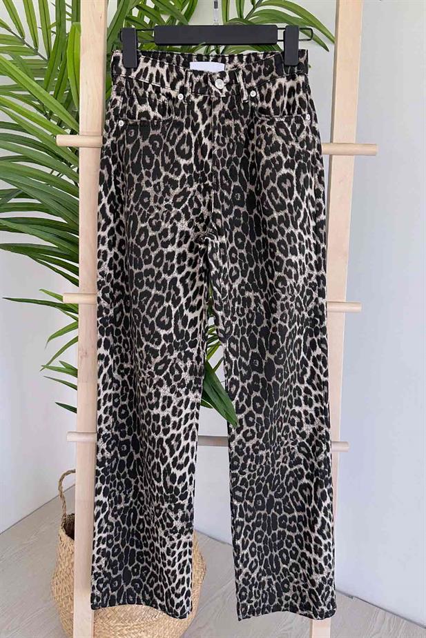 Leopar Desen Pantolon - Siyah