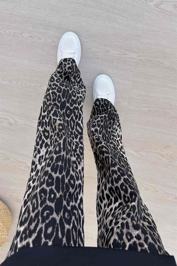 Leopar Desen Pantolon - Siyah
