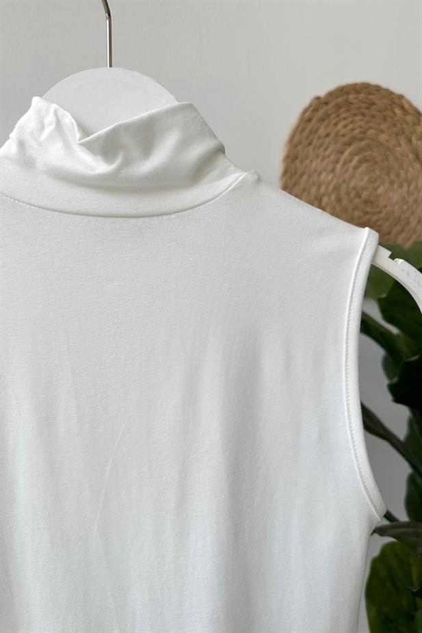 Likralı Balıkçı Yaka Tunik İçlik - Beyaz