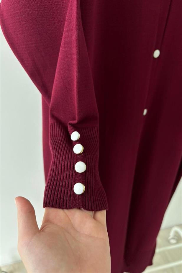 Maxi Boy Düğmeli Merserize Hırka - Bordo