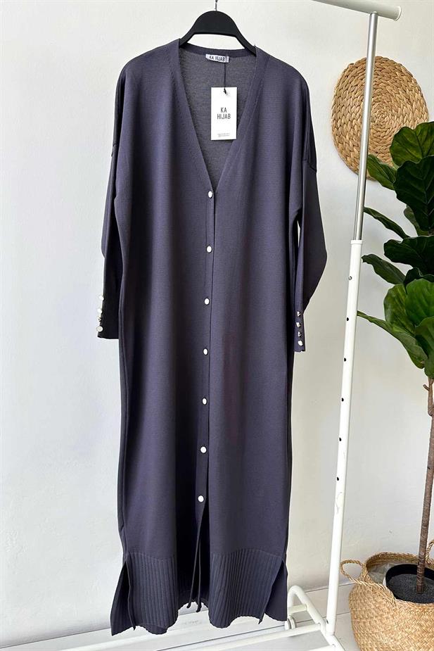 Maxi Boy Düğmeli Merserize Hırka - Füme