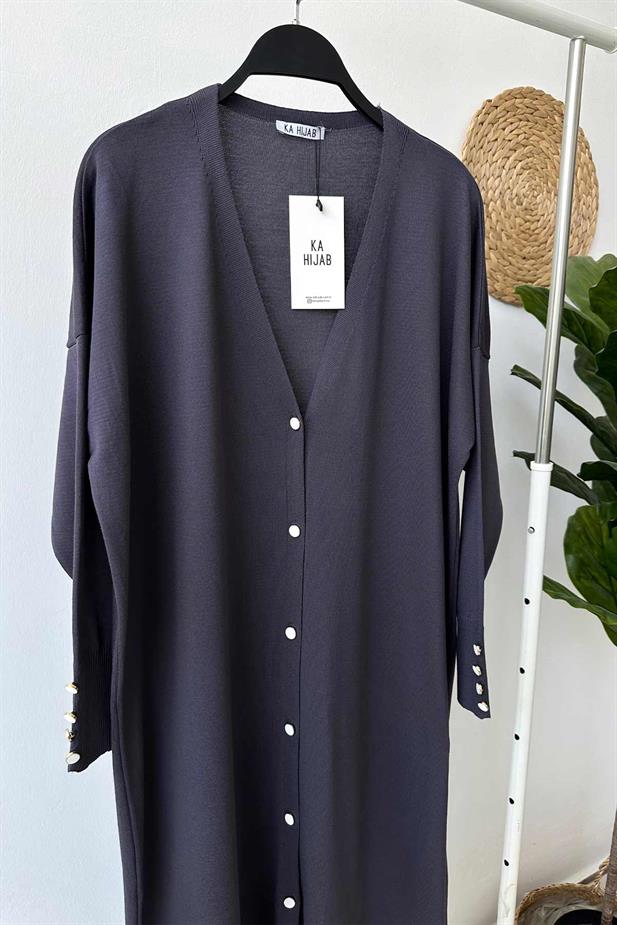 Maxi Boy Düğmeli Merserize Hırka - Füme