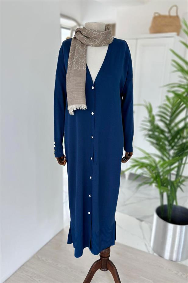 Maxi Boy Düğmeli Merserize Hırka - Petrol