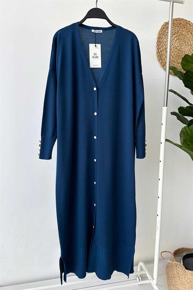 Maxi Boy Düğmeli Merserize Hırka - Petrol