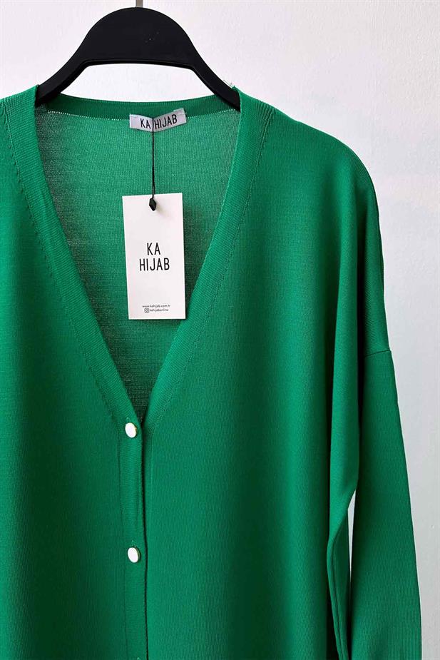 Maxi Boy Düğmeli Merserize Hırka - Yeşil