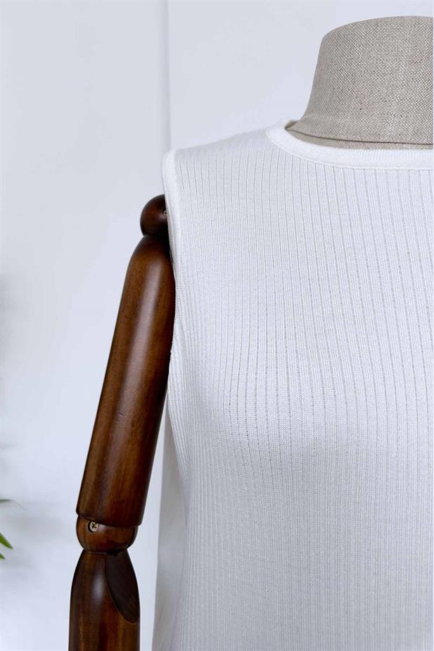 Merserize Kolsuz Elbise - Beyaz