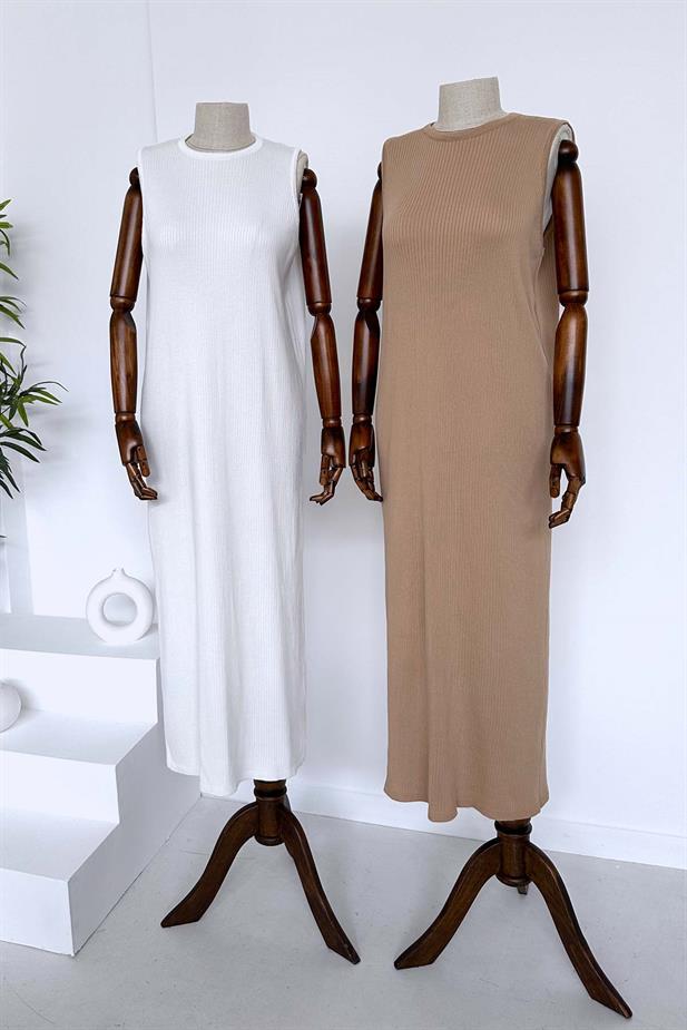 Merserize Kolsuz Elbise - Beyaz