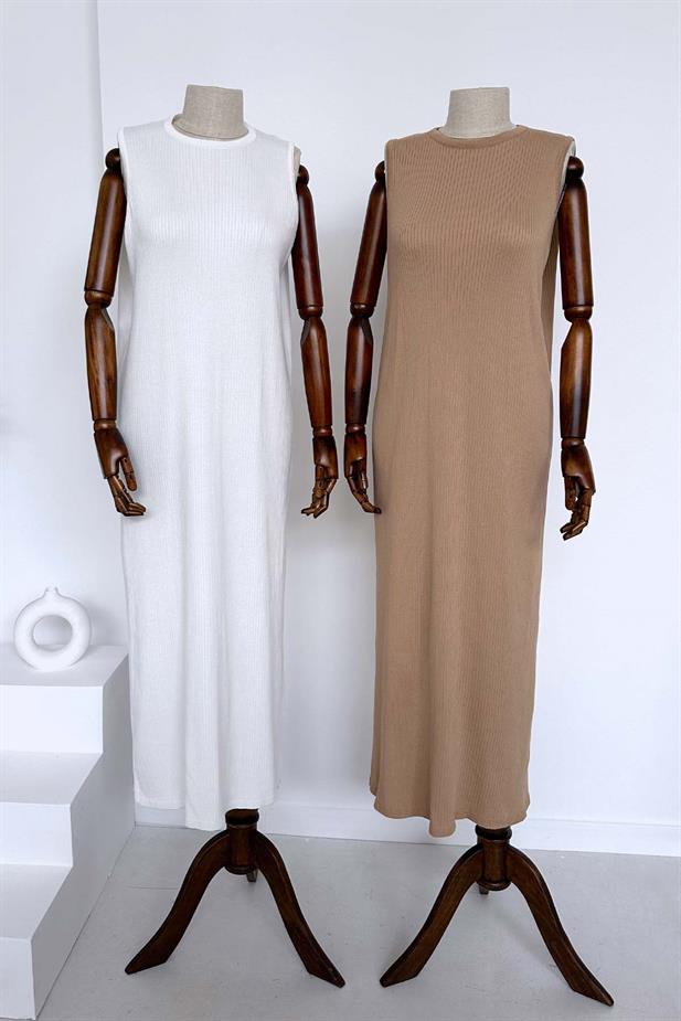 Merserize Kolsuz Elbise - Camel