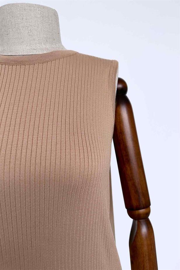 Merserize Kolsuz Elbise - Camel