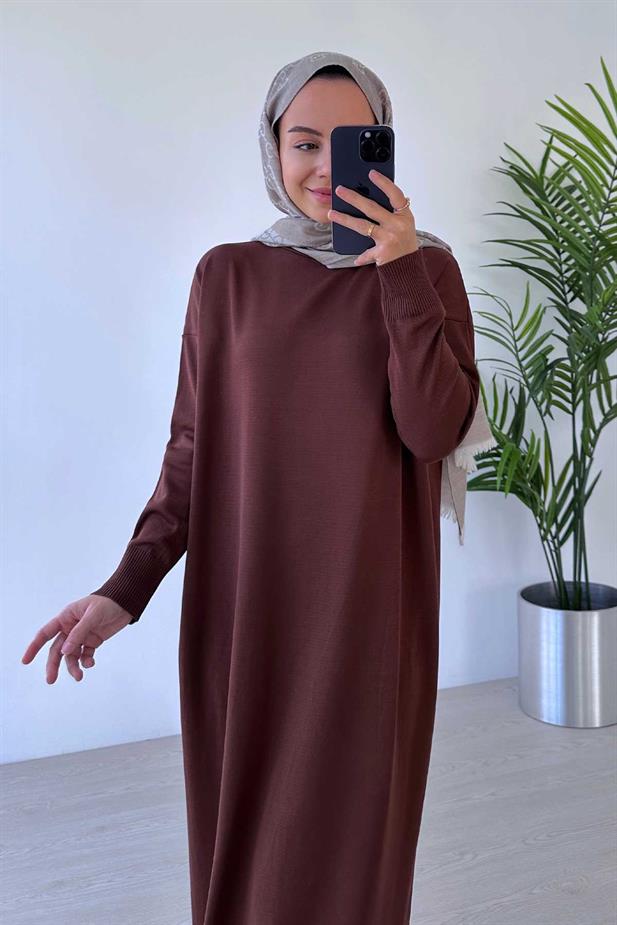 Merserize Elbise - Kahverengi
