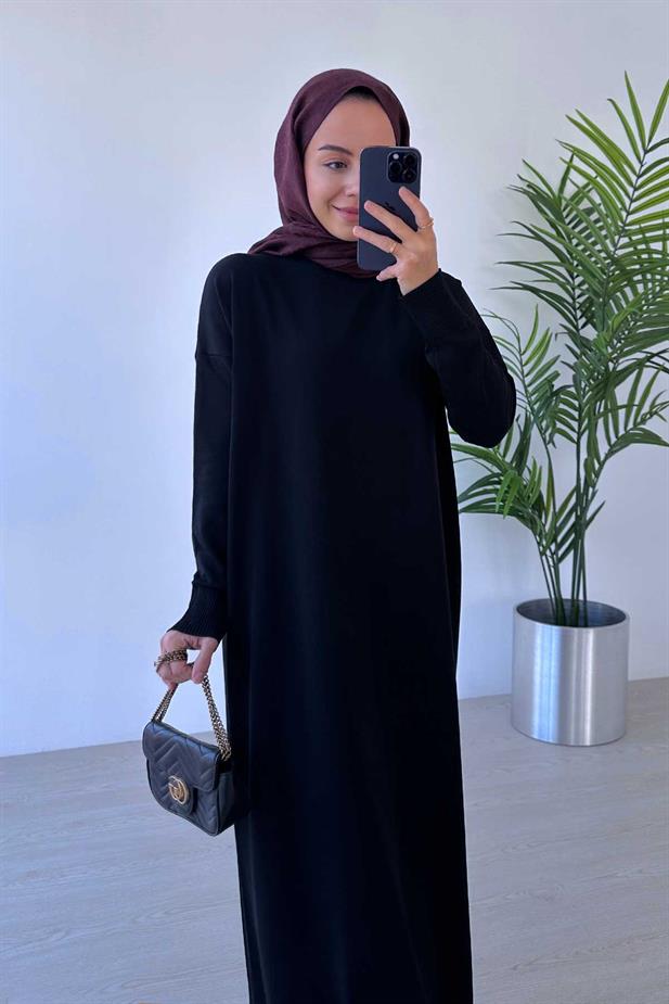 Merserize Elbise - Siyah