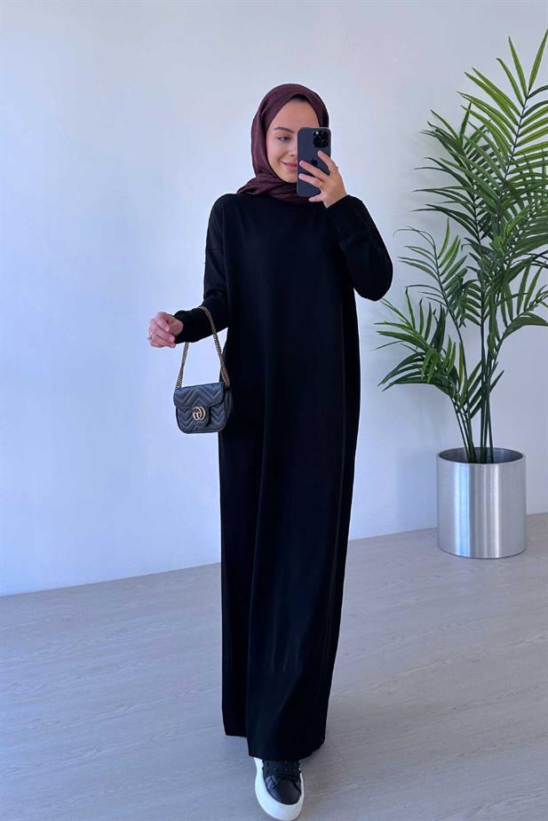 Merserize Elbise - Siyah